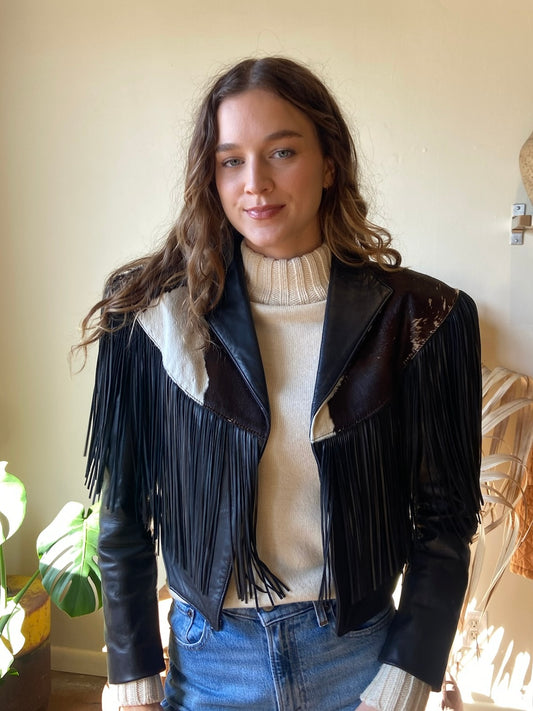 Leather and Cowhide Fringe Jacket