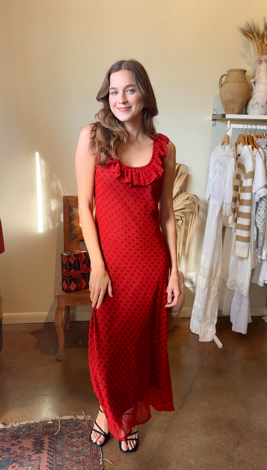 Brigitte red polka dot dress