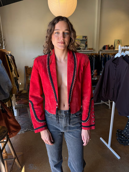 Pure West Red Studded Suede Jacket