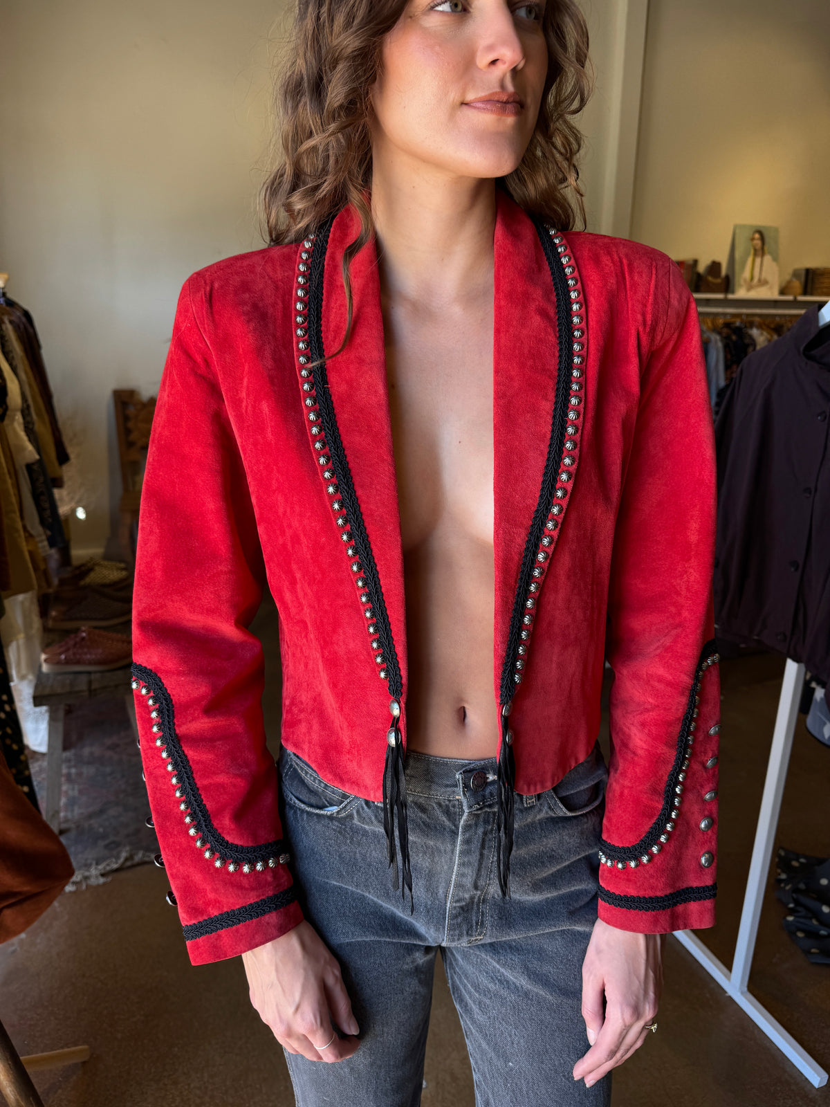 Pure West Red Studded Suede Jacket