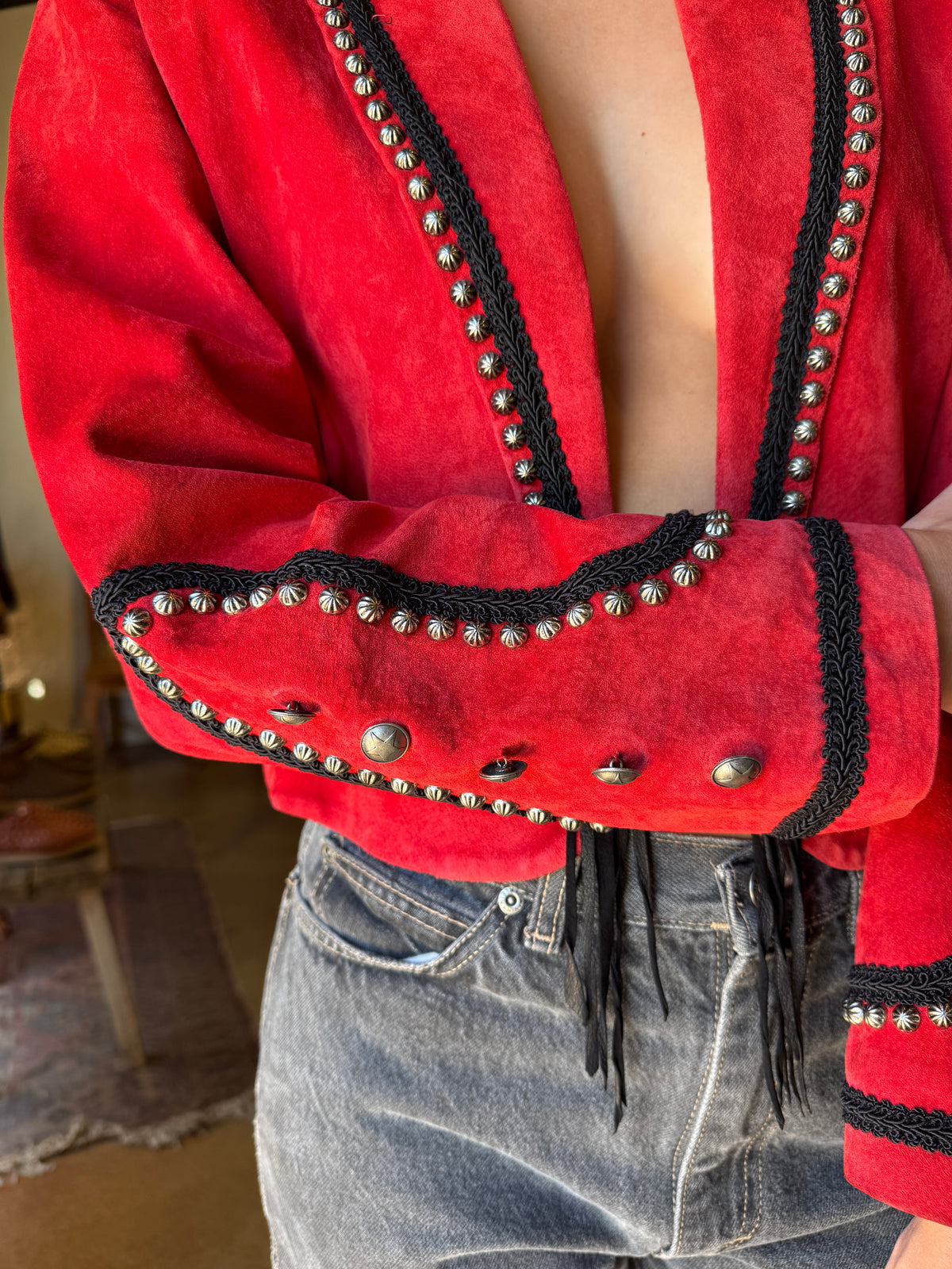 Pure West Red Studded Suede Jacket