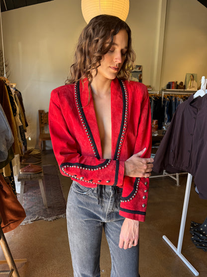 Pure West Red Studded Suede Jacket