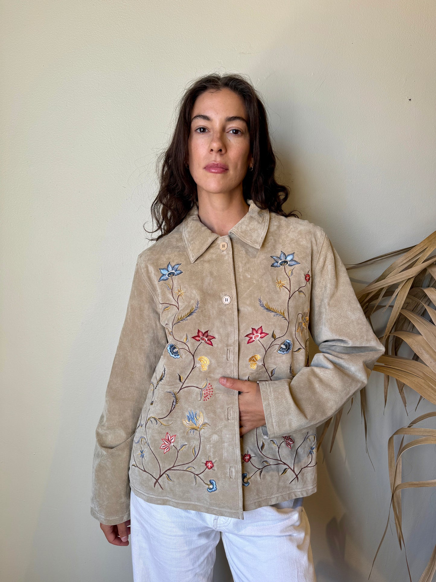 Tan Suede Embroidered Jacket