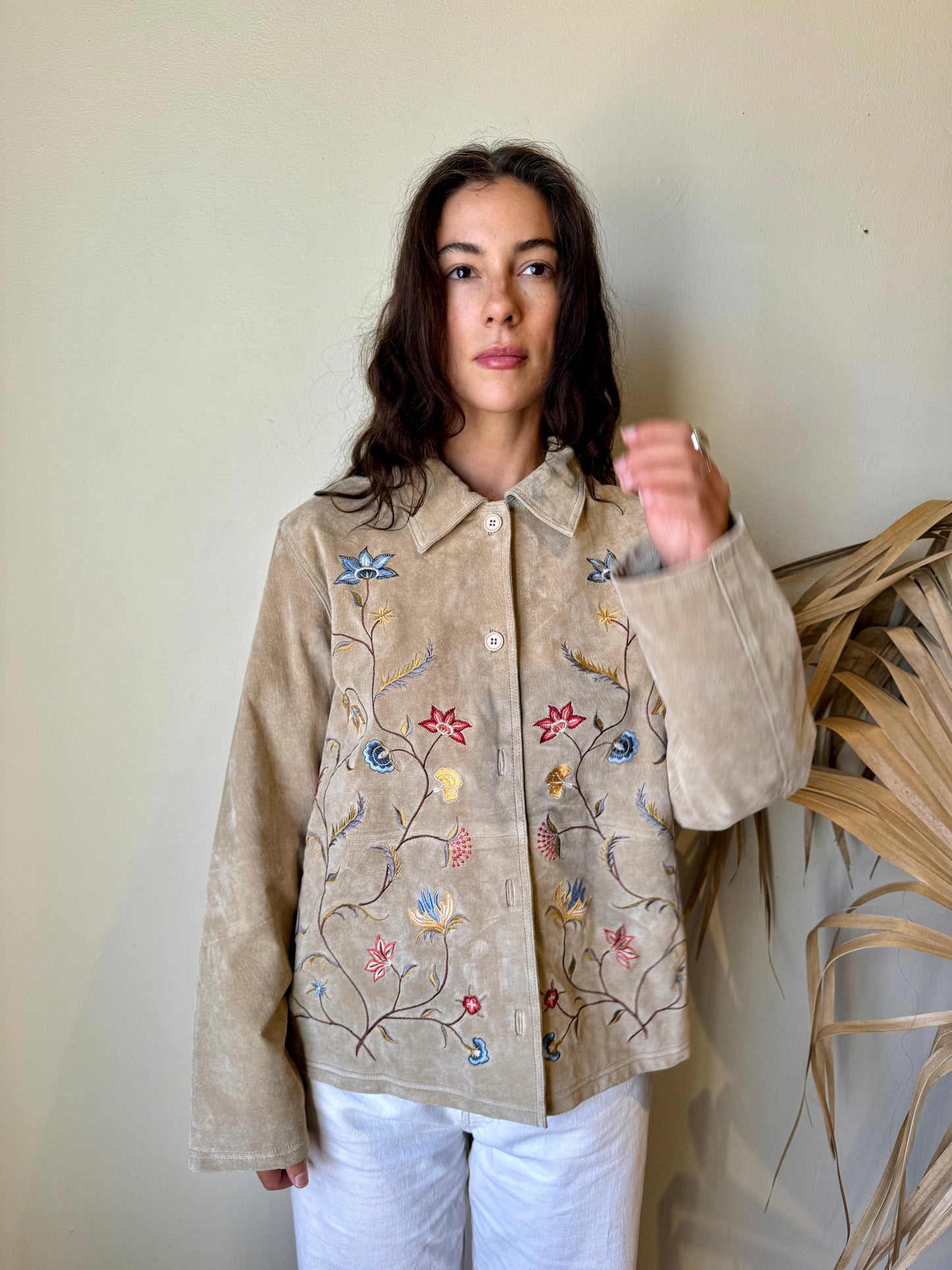 Tan Suede Embroidered Jacket