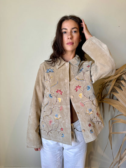 Tan Suede Embroidered Jacket