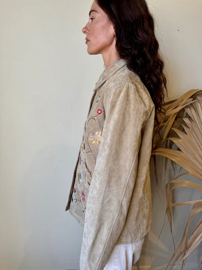 Tan Suede Embroidered Jacket