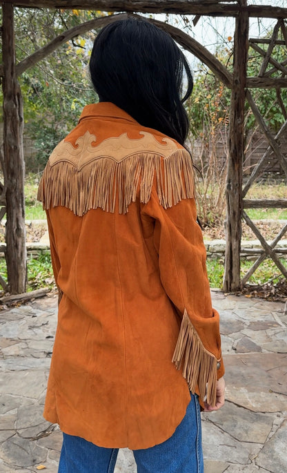 Rust Orange & Tan Fringe Shirt Jacket