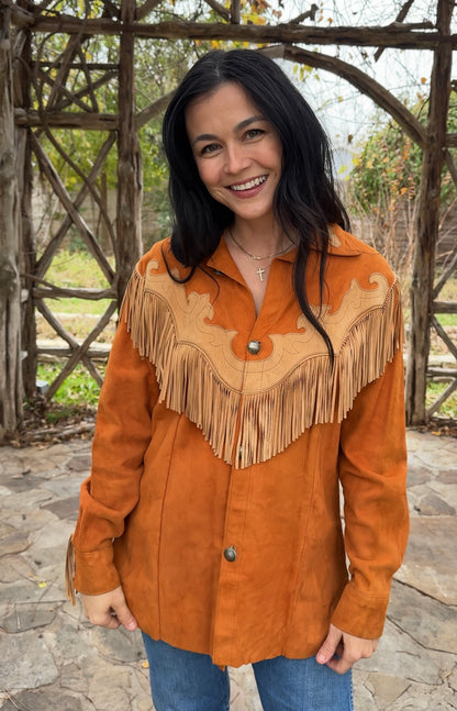 Rust Orange & Tan Fringe Shirt Jacket
