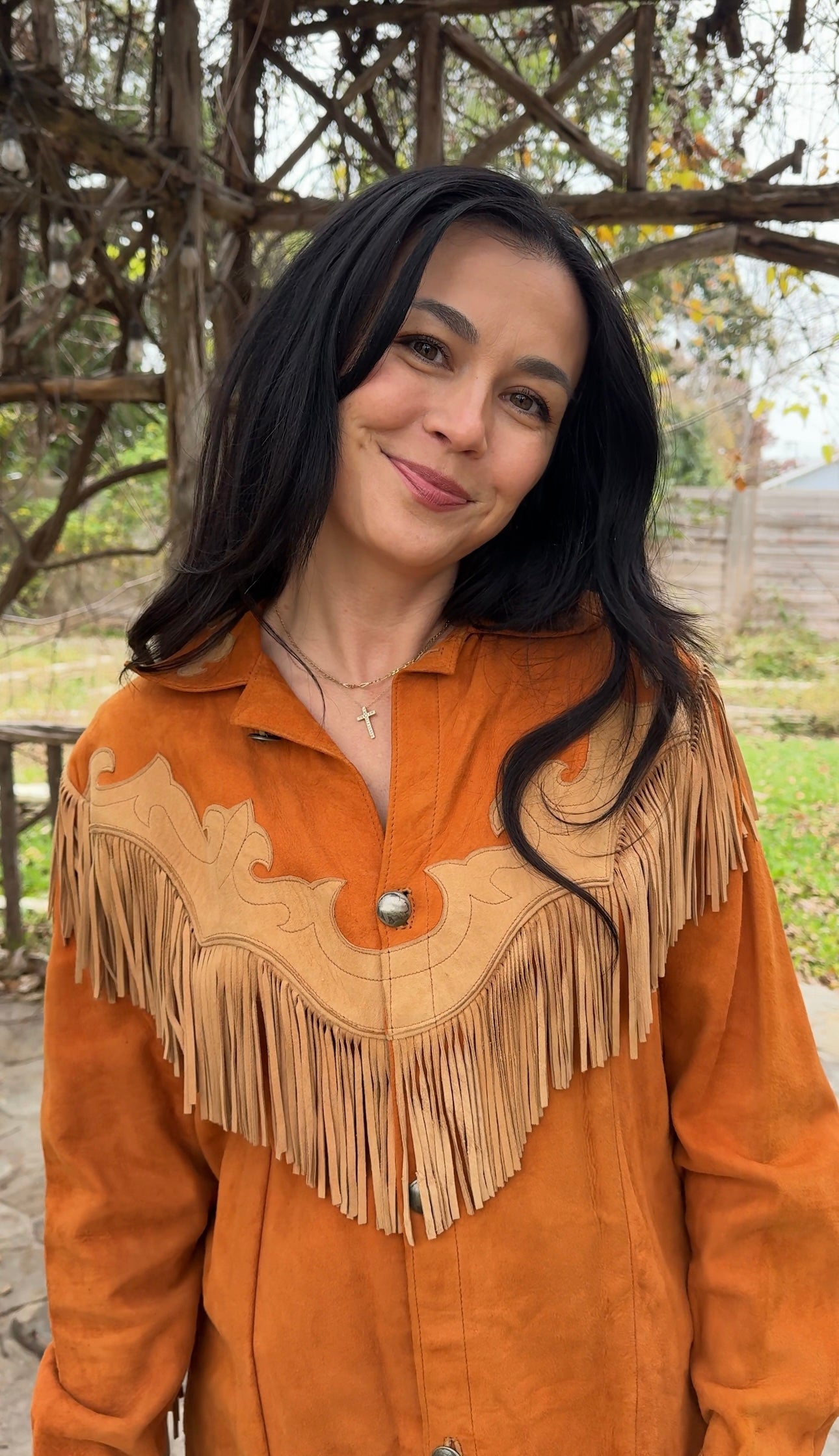 Rust Orange & Tan Fringe Shirt Jacket