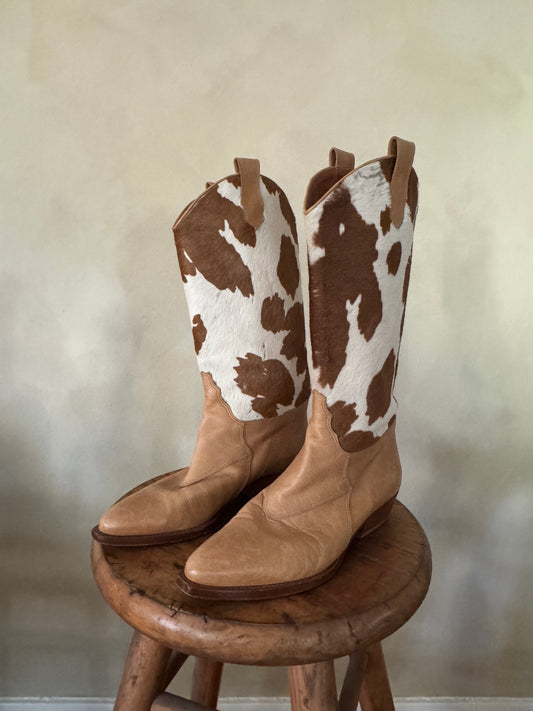 Joan & David Tan Cowhide Cowboy Boots