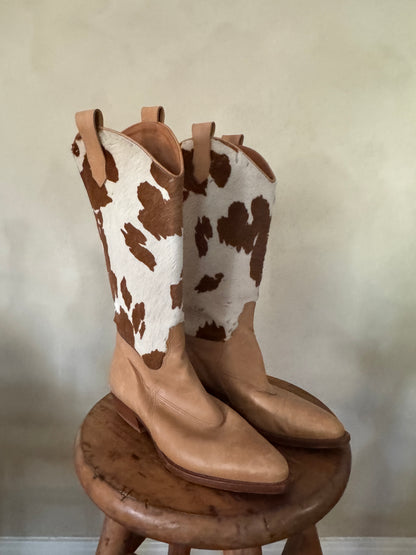 Joan & David Tan Cowhide Cowboy Boots