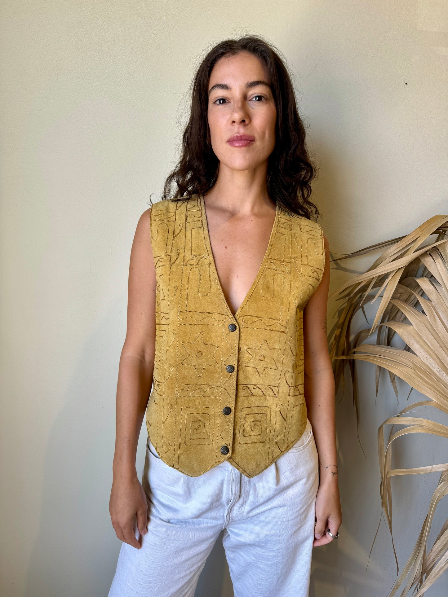 Tan Embroidered Suede Vest