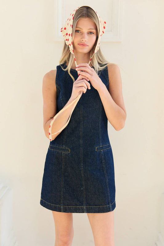 Mazzy Sleeveless Denim A-Line Mini Dress