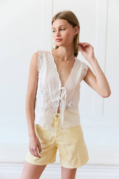 Jamie Lace Trim Tie-Front Top