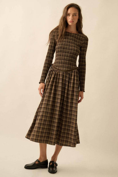 Amelie plaid midi dress