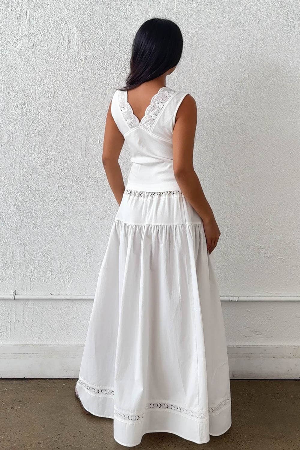 Eyelet Front Ties Vest Top & Maxi Skirt Set