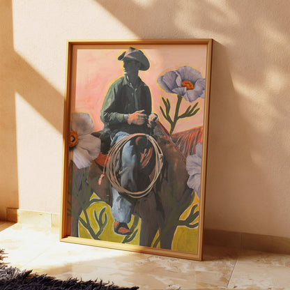 Retro Rodeo Cowboy Poppy Collage Print