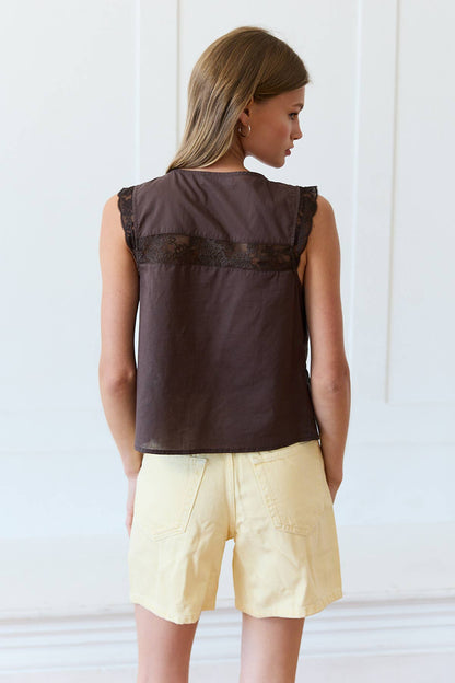 Jamie Lace Trim Tie-Front Top