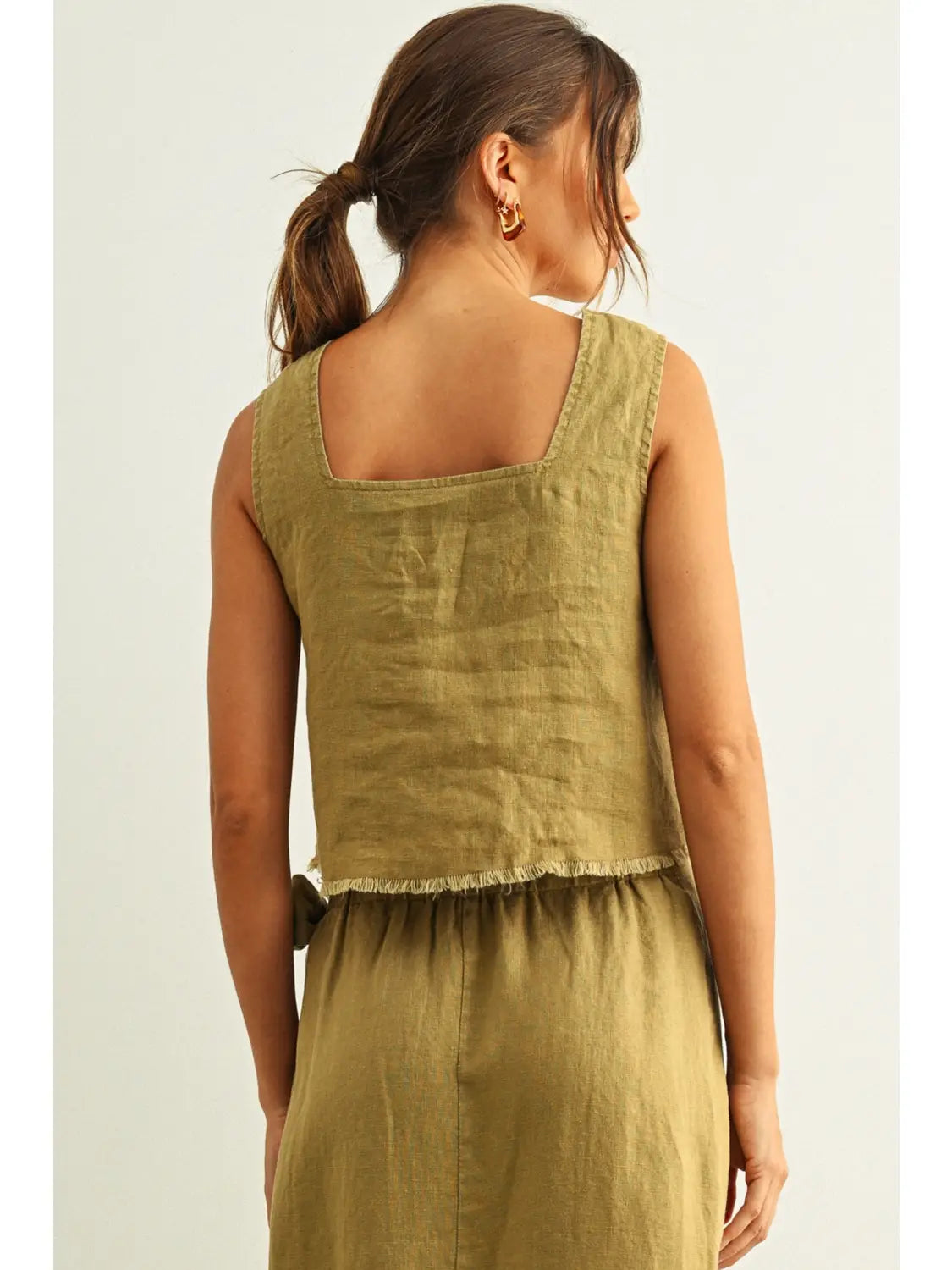 Julie Short Sleeve Square Neck Raw Hem Top