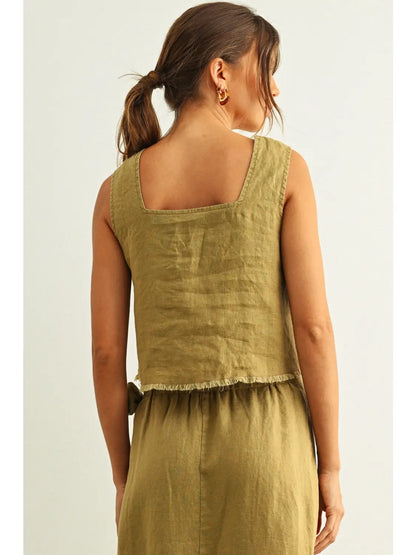 Julie Short Sleeve Square Neck Raw Hem Top