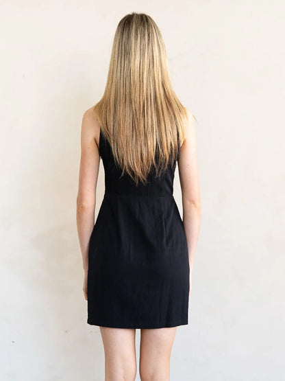 Plunging Neck Tie-Front Fitted Mini Dress