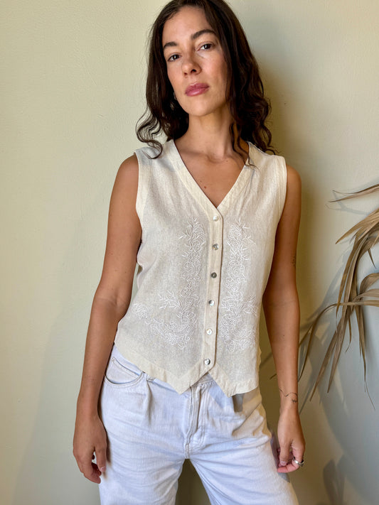 silk embroidered ivory vest