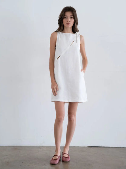 Slit Detailing Shift Linen Mini Dress