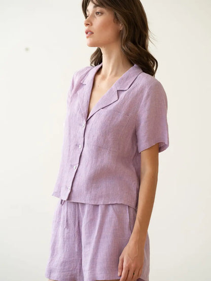 Tonal Microcheck Linen Shirt