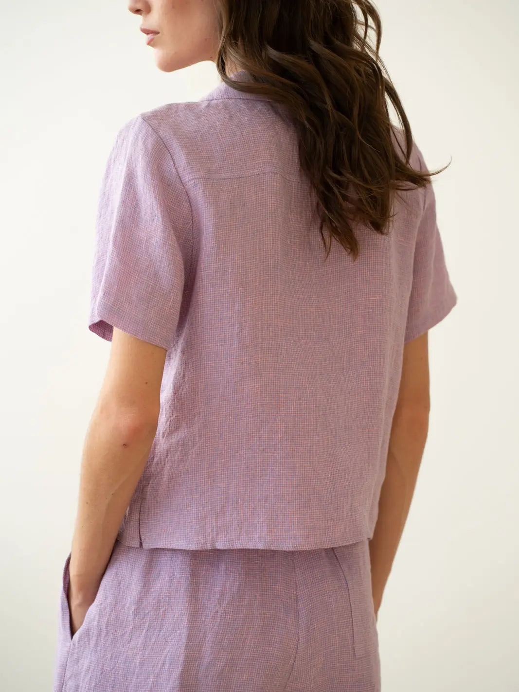 Tonal Microcheck Linen Shirt