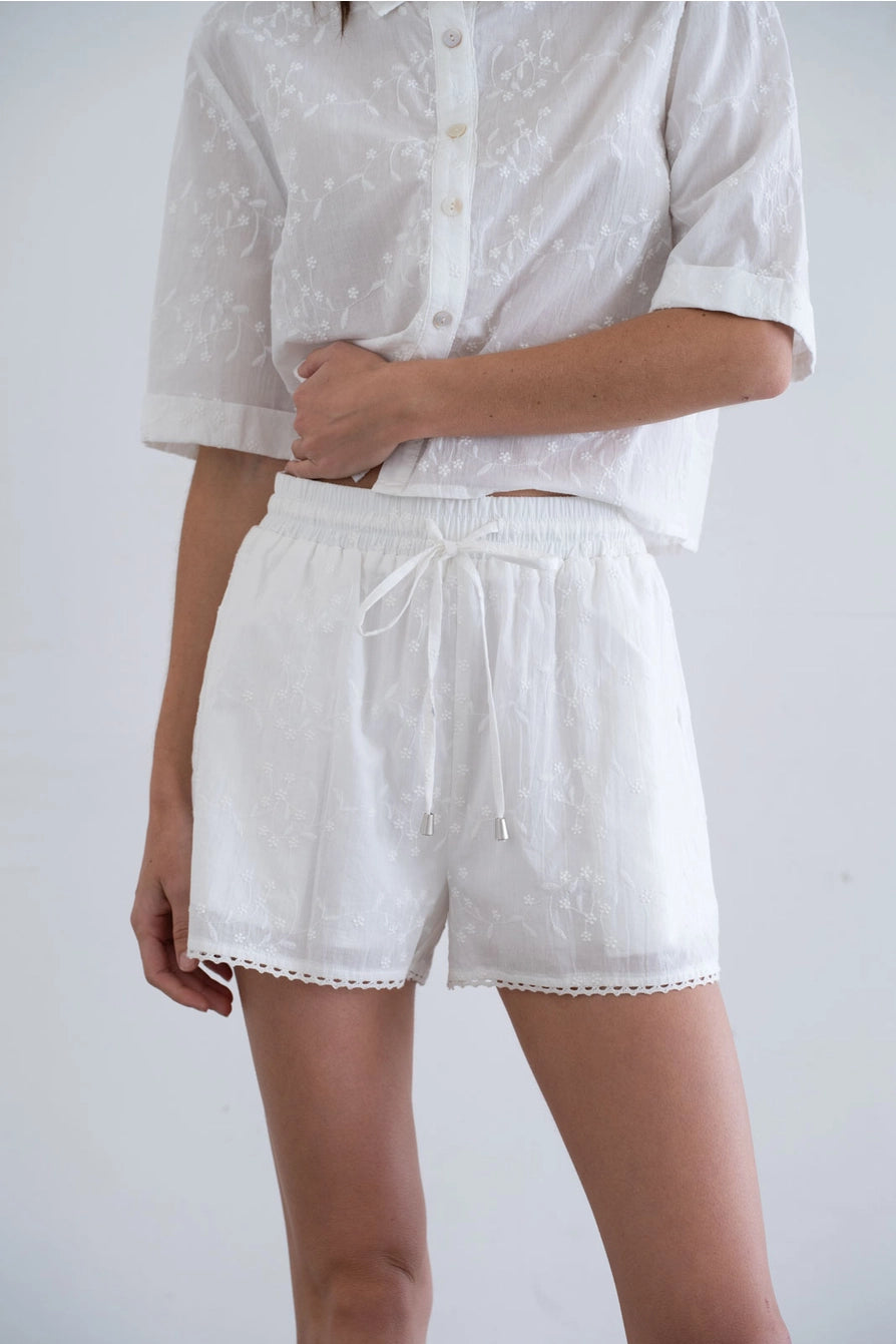 Embroidered Elastic Waist Shorts